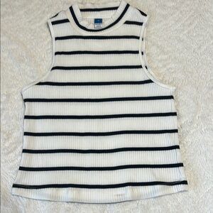 Old Navy White and Blue Ribbed Sleeveless Tank Top